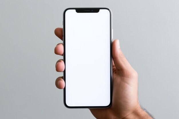 Foto la mano sosteniendo un teléfono inteligente con pantalla blanca
