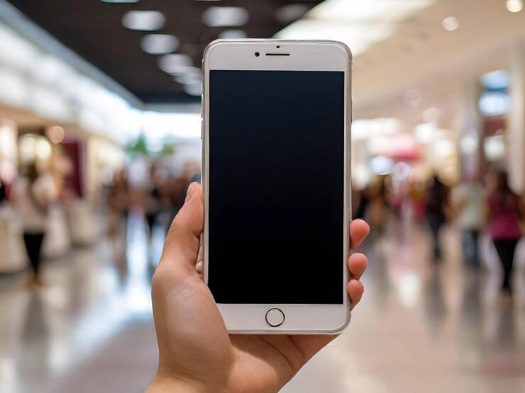 Una mano sosteniendo un teléfono móvil con una pantalla vacía
