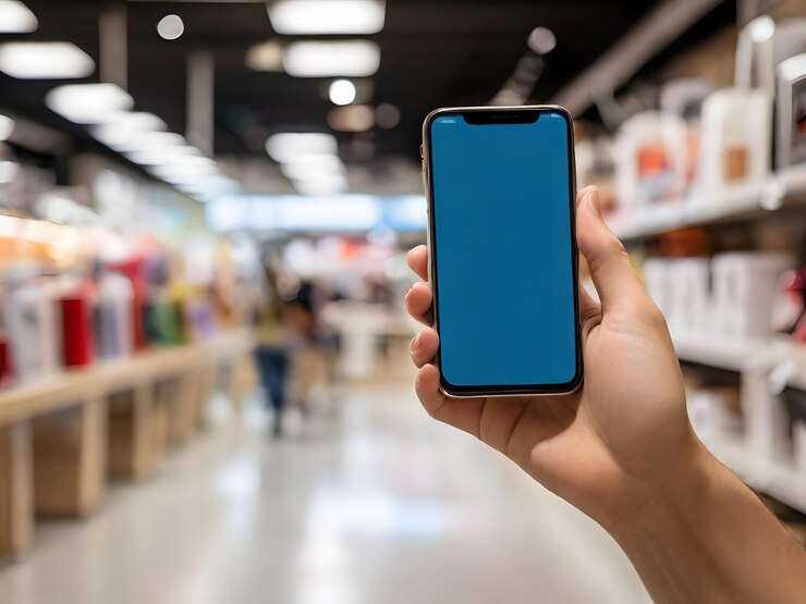 Una mano sosteniendo un teléfono móvil con una pantalla vacía