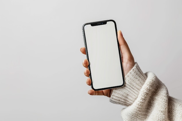 una mano sosteniendo un teléfono con una pantalla en blanco