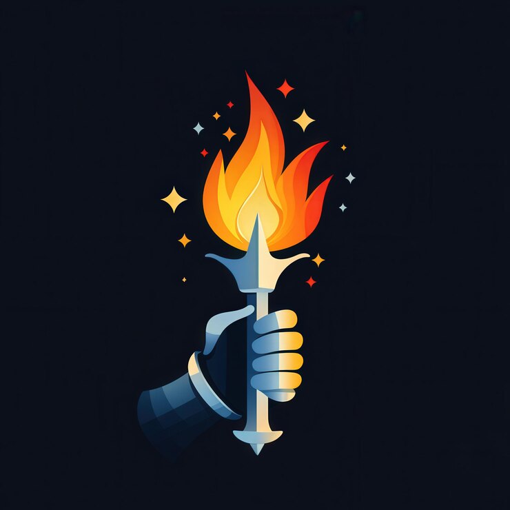 Foto la mano sostiene una antorcha ardiente con estrellas