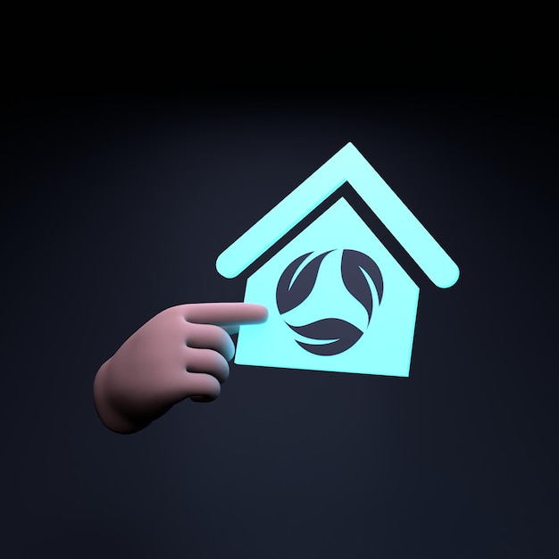 La mano sostiene un icono de Neon ECO Ecología Conservación Concierto 3d renderizar ilustración