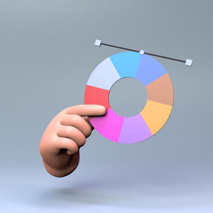 Foto la mano sostiene una ilustración de render 3d de rueda de color