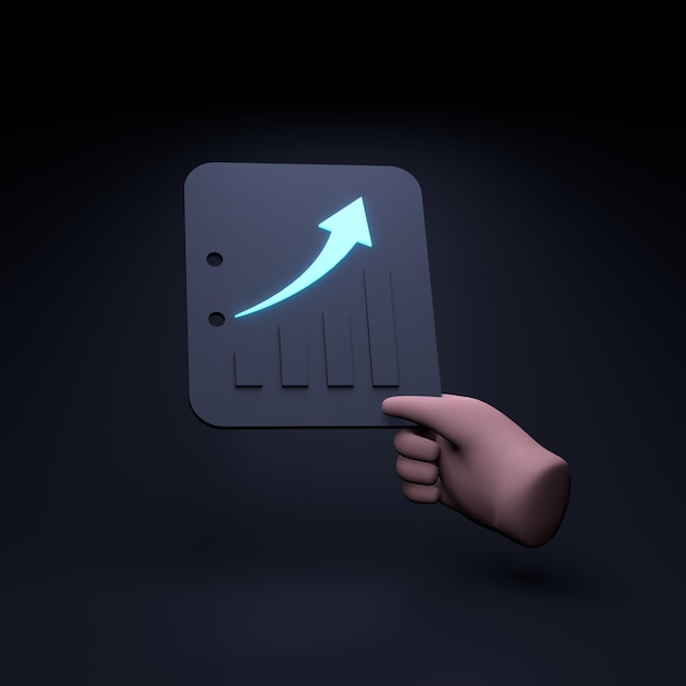 La mano sostiene una ilustración de renderizado 3d de histograma