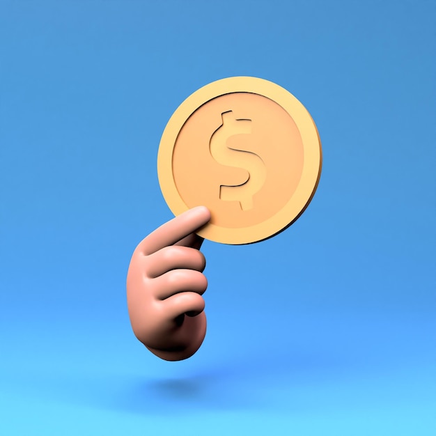 La mano sostiene una moneda de dólar 3D Render ilustración