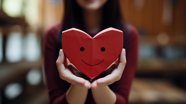 Foto una mano sostiene un papel de corazón rojo