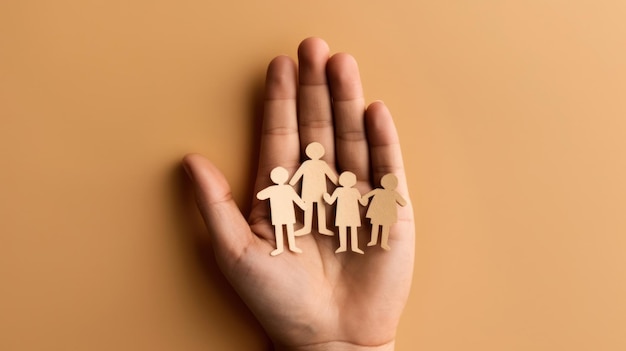 Una mano sostiene un recorte de papel de una familia.