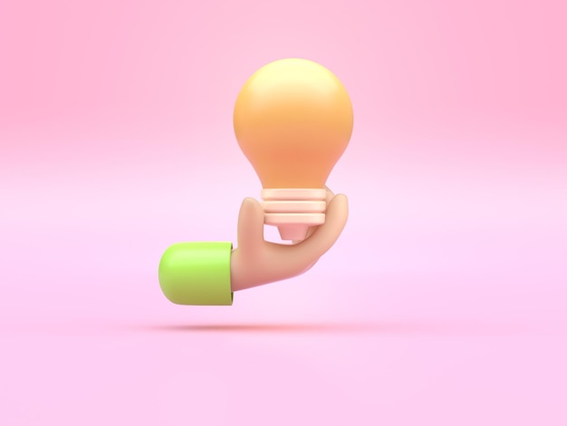 Mano sujetando una bombilla 3D Render