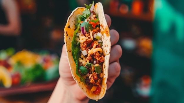 La mano con un taco mexicano