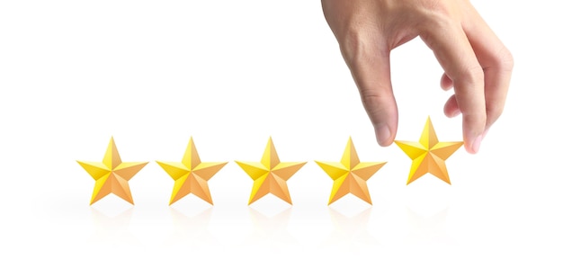 Mano de tocar aumento en cinco estrellas en aumento