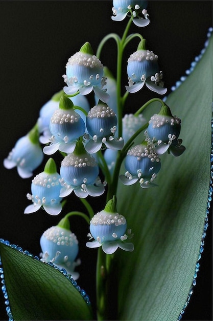 Manojo de flores azules que se sientan encima de un ai generativo de la hoja verde