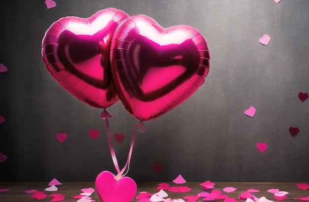 Manojo de globos de aire de papel de aluminio en forma de corazón Colección Decoración del día de San Valentín Fondo de fiesta romántica IA generativa