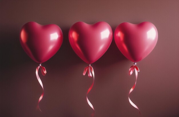 Manojo de globos de aire de papel de aluminio en forma de corazón Colección Decoración del día de San Valentín Fondo de fiesta romántica IA generativa