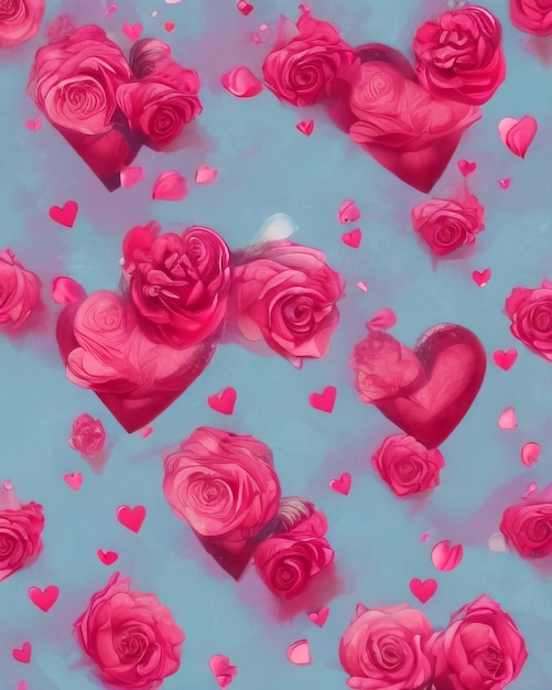 Manojo de rosas rojas en forma de corazón para la ilustración generativa de ai del fondo de la tarjeta del día de San Valentín