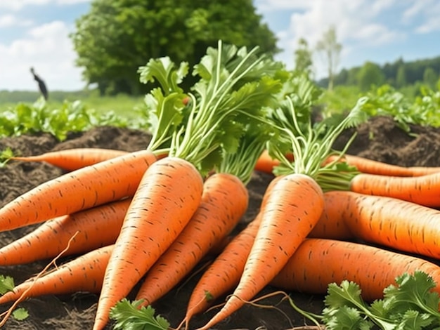 Un manojo de zanahorias está tirado en el suelo con la palabra zanahorias.