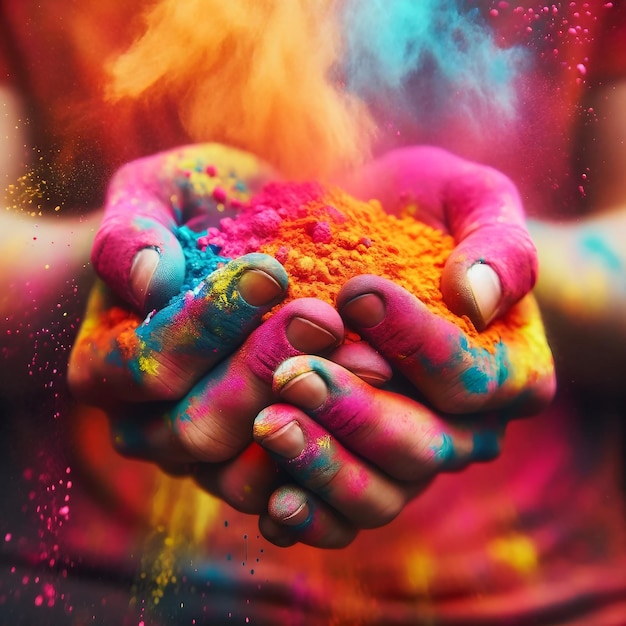 Foto las manos alegres de holi se unen en color