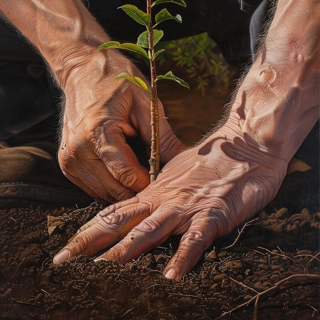 Manos alimentando nueva vida Plantando un árbol para el Día de la Tierra