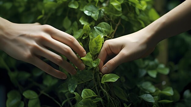 Foto manos en armonía con la naturaleza