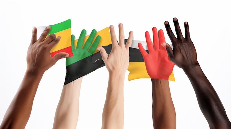 Foto las manos de la bandera simbolizan la diversidad étnica