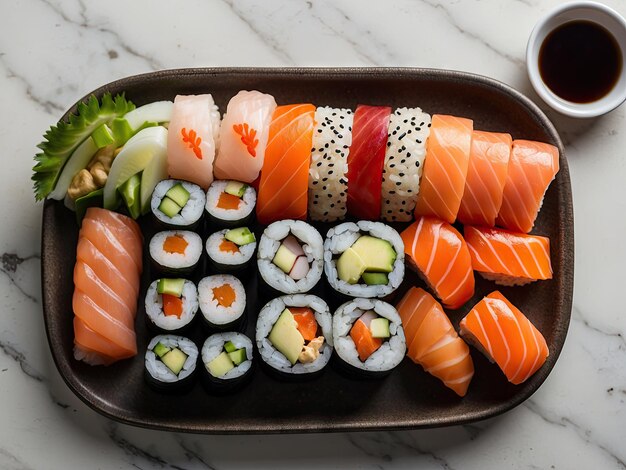 Foto las manos de un chef elaborando una obra maestra de sushi