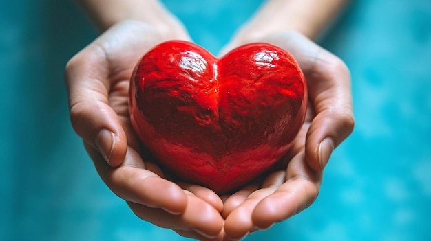 Manos Cogiendo Corazón Rojo Concepto de Caridad y Cuidado