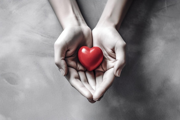 Unas manos y un corazón rojo con un fondo blanco.