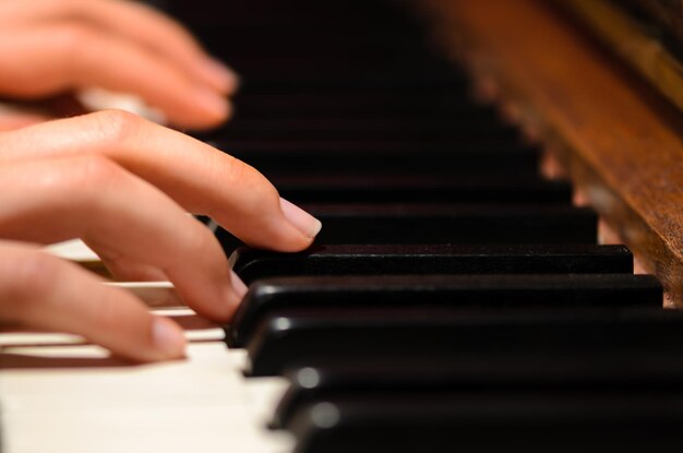 Manos cortadas de una persona tocando el piano