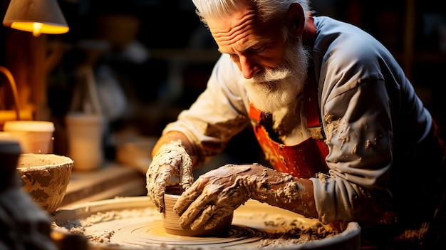Manos creativas captan la artesanía de un alfarero al moldear un jarrón de cerámica