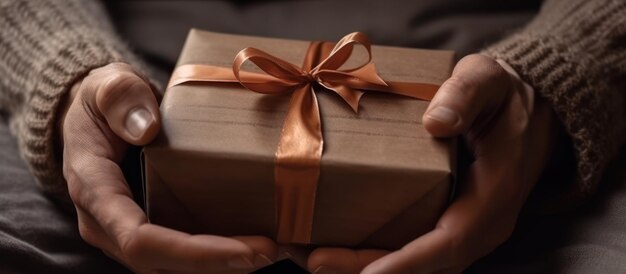 Las manos dan una caja de regalo generativa ai.