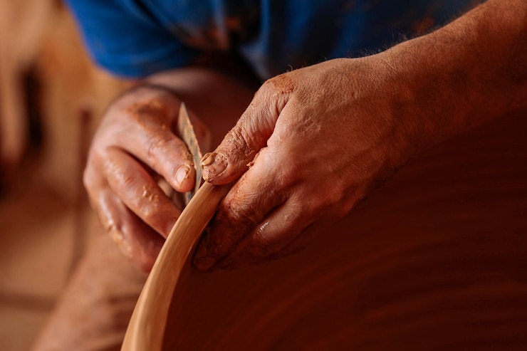 Foto manos de artesãos trabalhando