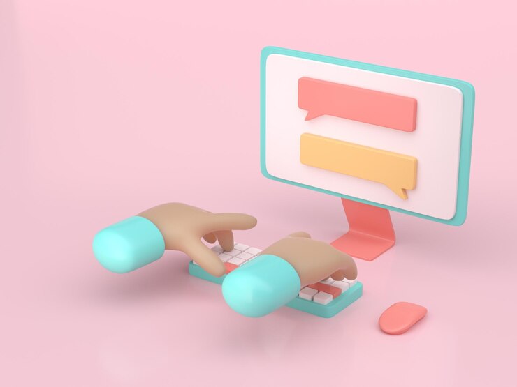 Manos escribiendo en la computadora 3D Render