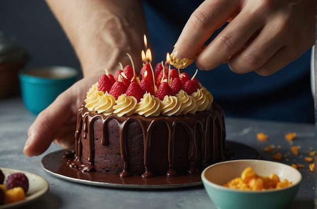 Las manos esculpiendo una réplica de pastel de aspecto realista de un alimento u objeto favorito