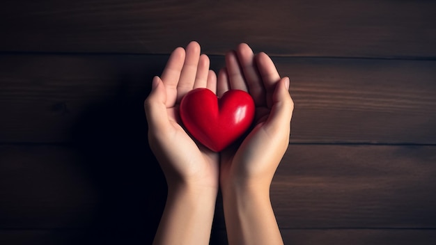 manos femeninas dando corazón rojo