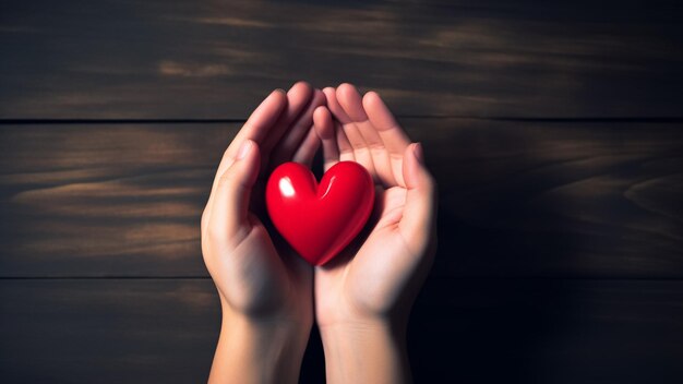 manos femeninas dando corazón rojo