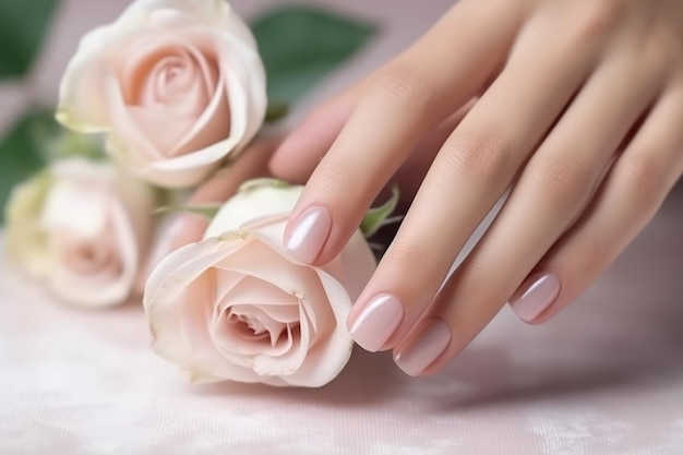 Manos femeninas con diseño de uñas rosas