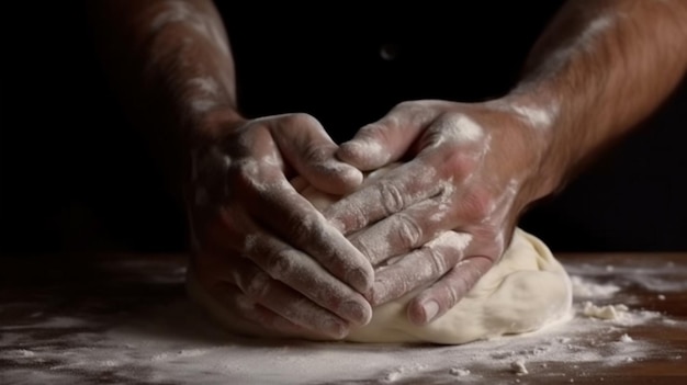 Manos femeninas haciendo masa de pizza IA generativa