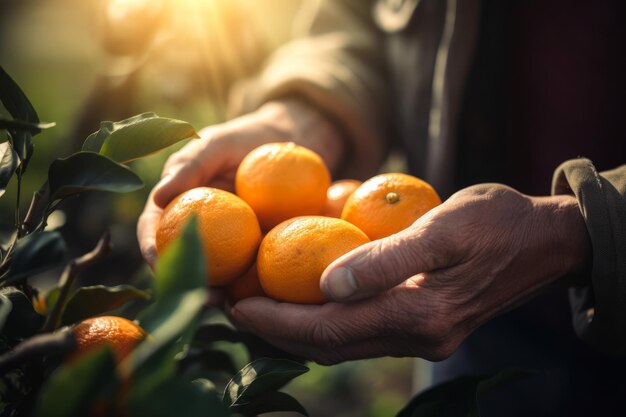 Las manos de las frutas mandarinas generan Ai