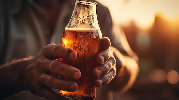 Manos de un grupo de personas irreconocibles brindando con botellas de cerveza en una fiesta al aire libre