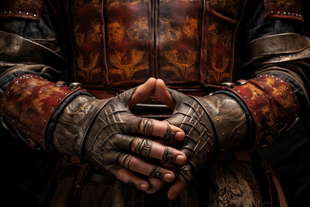 Foto manos con guantes fantasía medieval foto