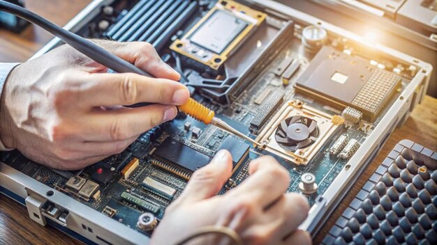 manos con herramientas para la reparación de computadoras