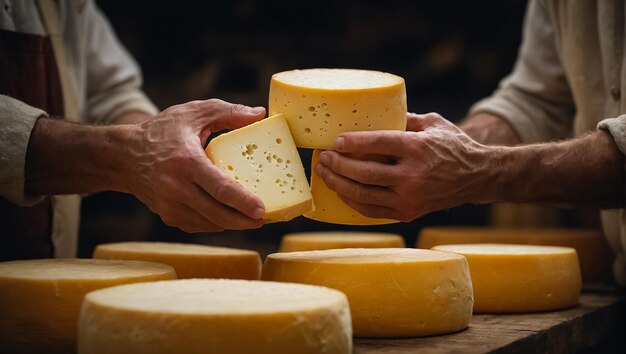 Foto manos de hombre con queso