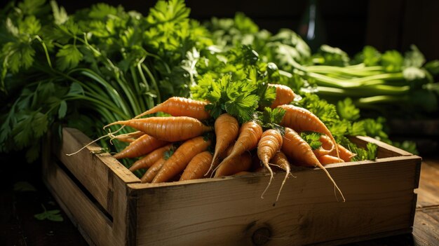 las manos de un hombre sosteniendo una caja de madera con zanahorias