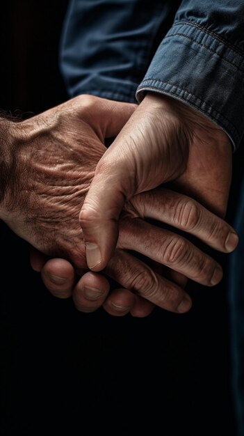 Foto las manos de un hombre sostienen sus manos juntas.