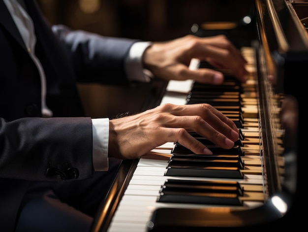 manos de un hombre tocando el piano en un espectáculo