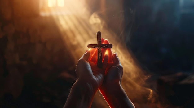 Las manos humanas abiertas cruzan la palma hacia arriba adoran la Terapia Eucarística Bendicen a Dios Ayudan a arrepentirse Pascua católica