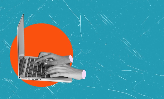 Manos humanas trabajando en una computadora portátil con un proyecto en línea El trabajo de un freelance Innovaciones modernas