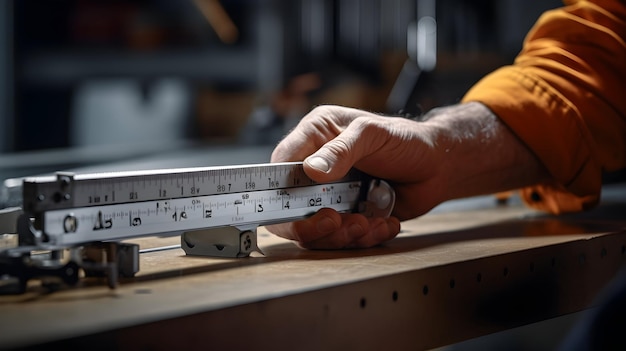 Manos de ingenieros trabajando con una pinza de vernier