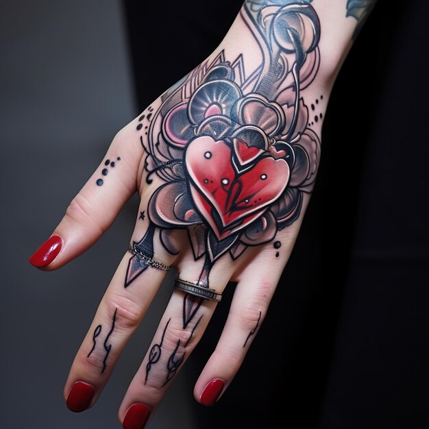 Las manos de una joven con un tatuaje en la mano