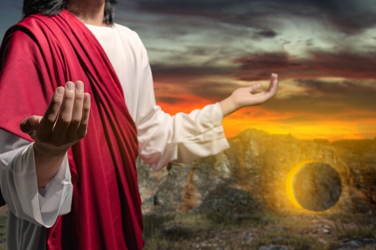 Foto las manos levantadas de jesucristo y orando a dios