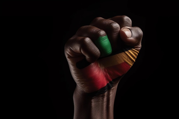 Manos levantando la bandera panafricana